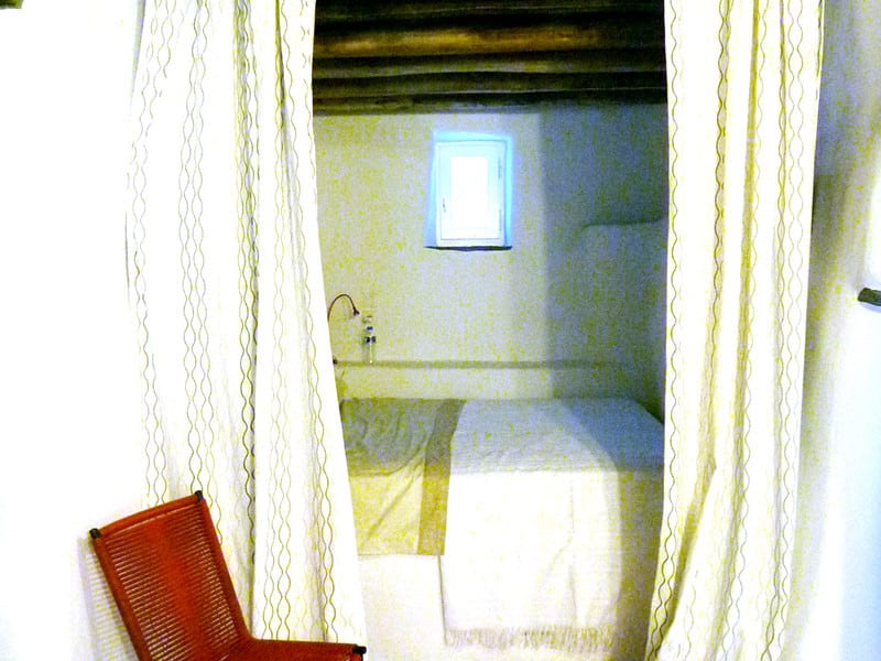 blue house Greece bedroom